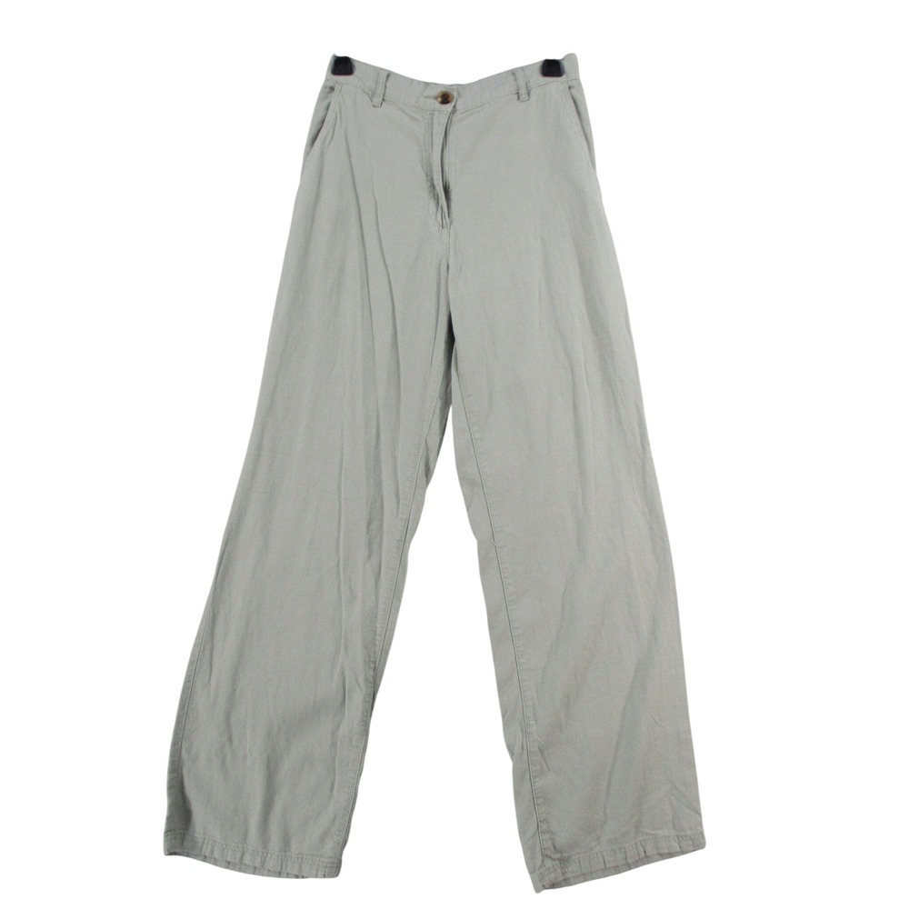 HM Womens Wide Leg High Waist Trousers Sage Green Khaki Pants Size 4